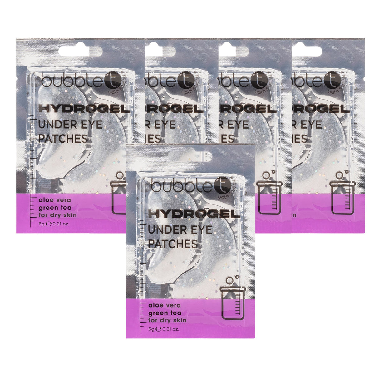 Bubble T Aloe Vera & Green Tea Hydrogel Under Eye Patches for Dry Skin 5 Packs