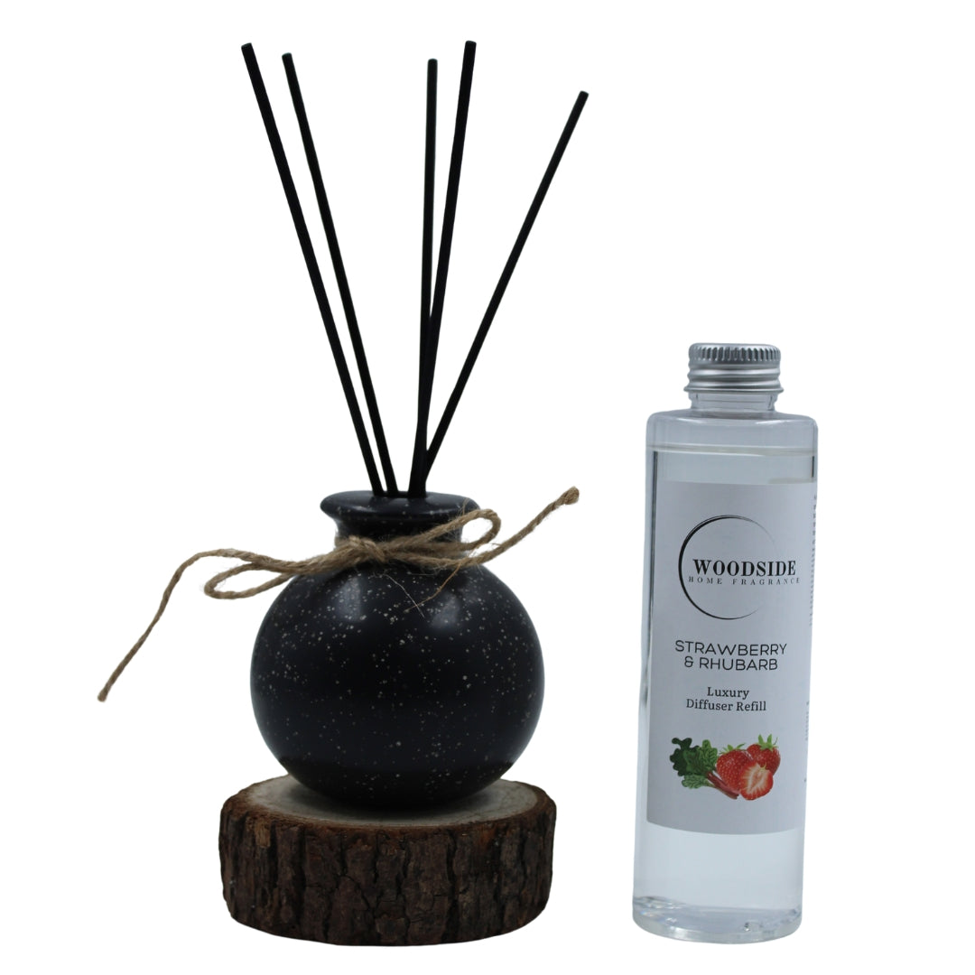 Woodside Round Pastel Black Ceramic Reed Diffuser Vase with Woodside Luxury Refill