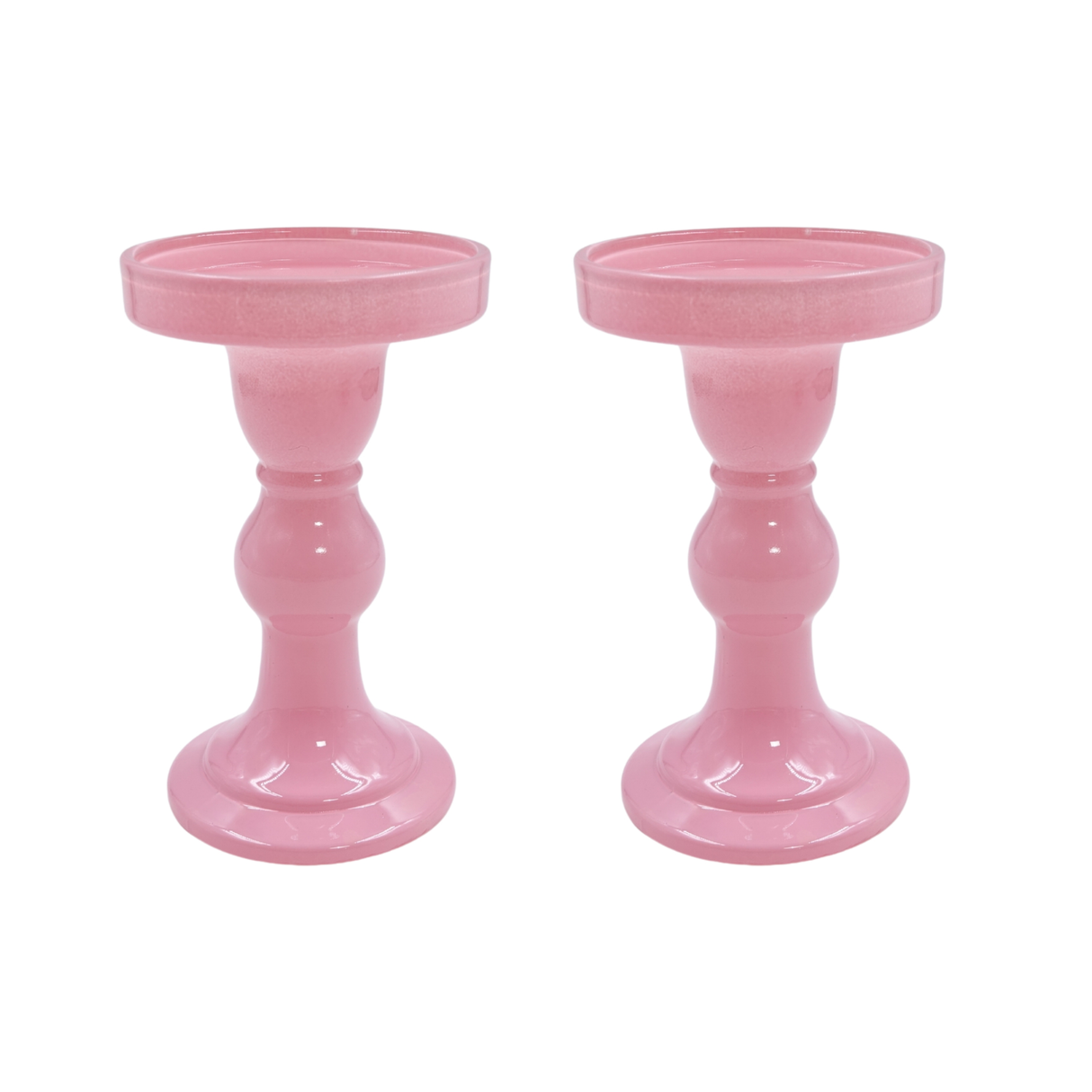 Pink Glass Pillar Candle Holder - Large Set of 2