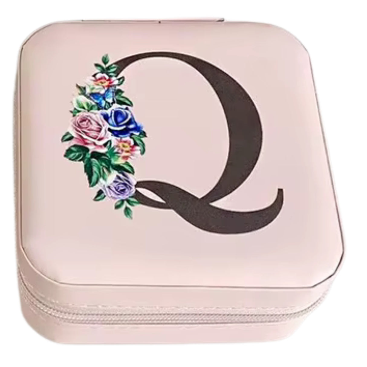 Krystina's Collection Pink Travel Jewellery Box with Floral Initial - Various Letters