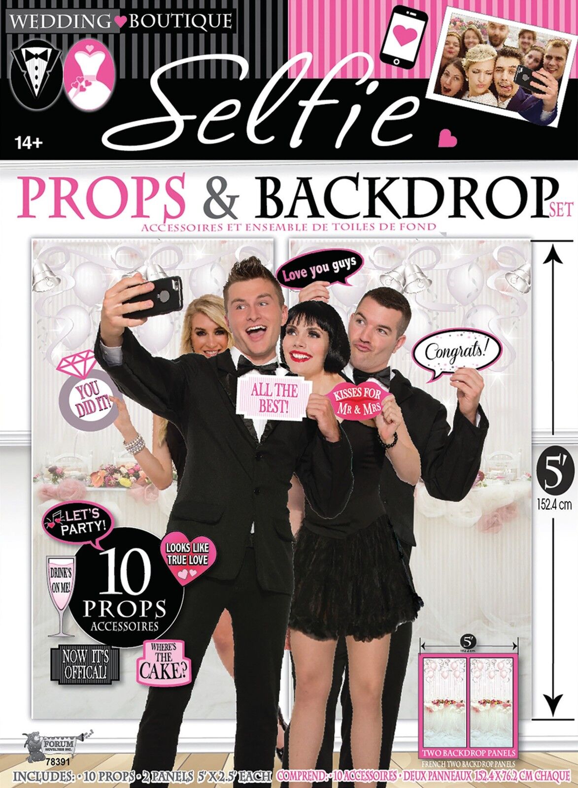 Wedding Photo Booth Selfie Props & Backdrop Set