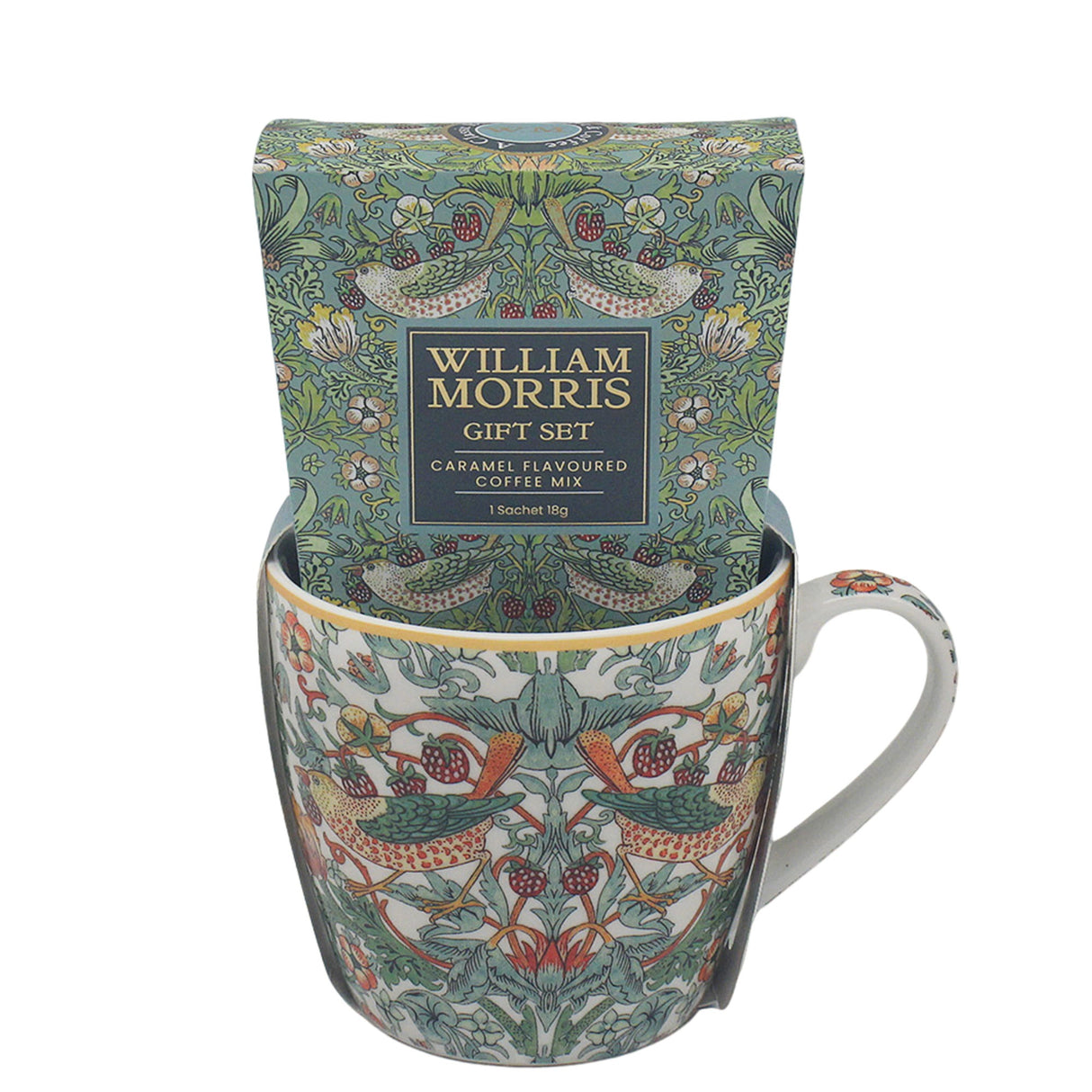 William Morris Mug & Coffee Gift Set - Strawberry Thief White