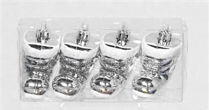 Christmas Tree Hanging Decorations - Red or Gold Santa Boot Pack of 4 silver