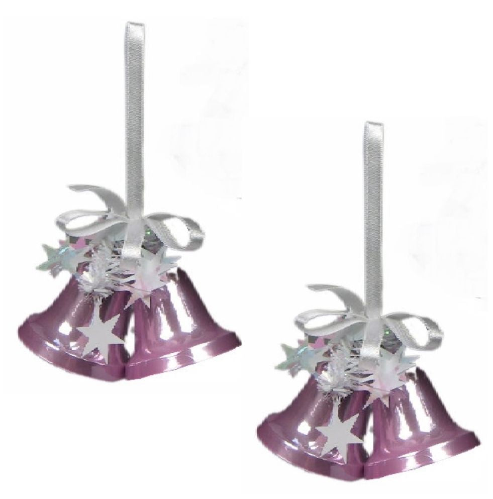 Weiste Christmas Tree Decorations Set of 2 - Pink or Blue Mini Bells Xmas Decor pink