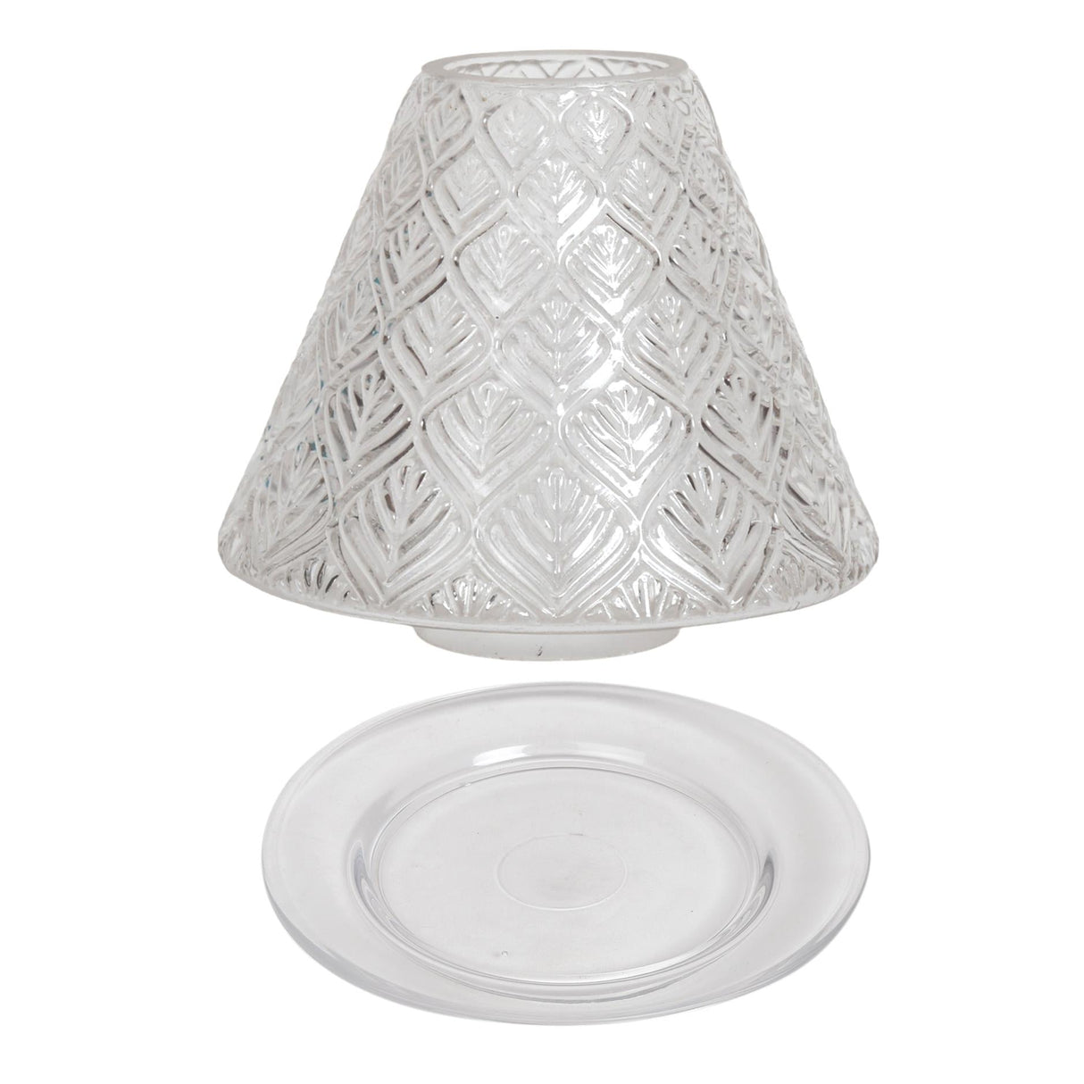 Aroma Jar Candle Leaf Patterned Glass Shade & Tray Set clear