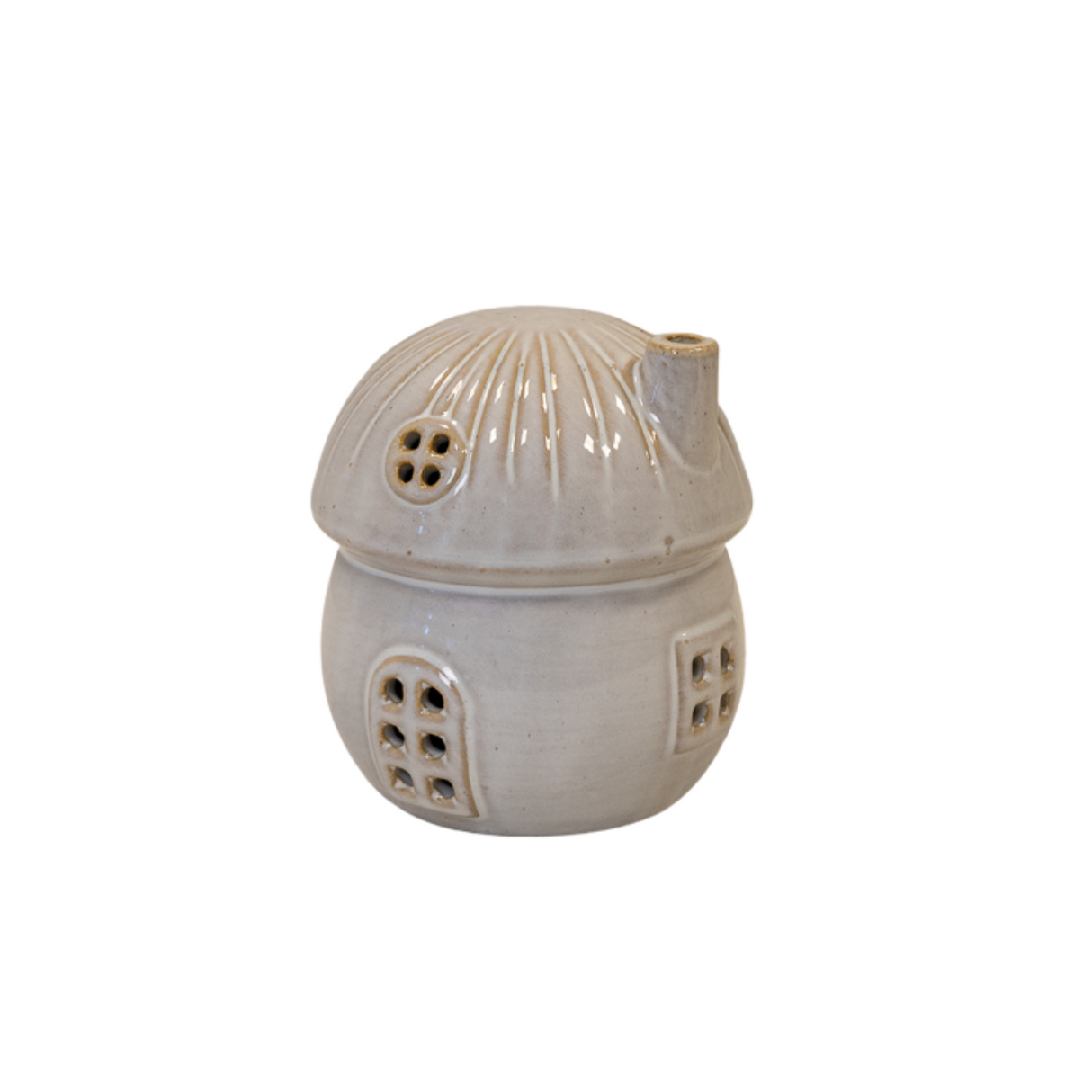 Glazed Ceramic Mushroom House with LED Ornament with Textured Detail