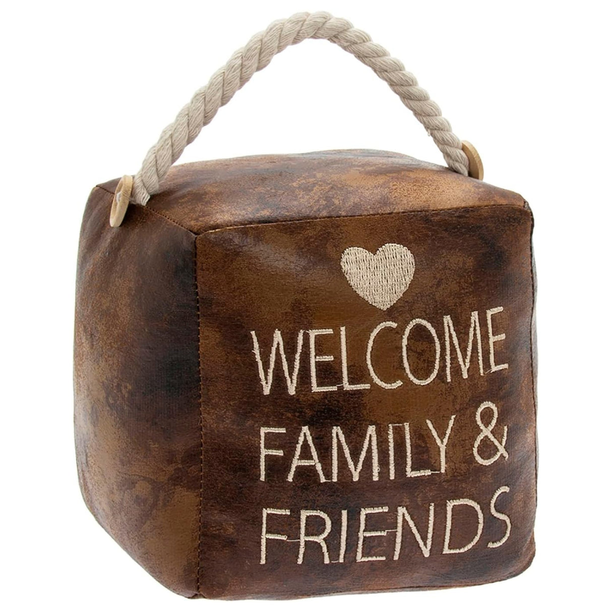Brown Faux Leather Doorstop - Welcome