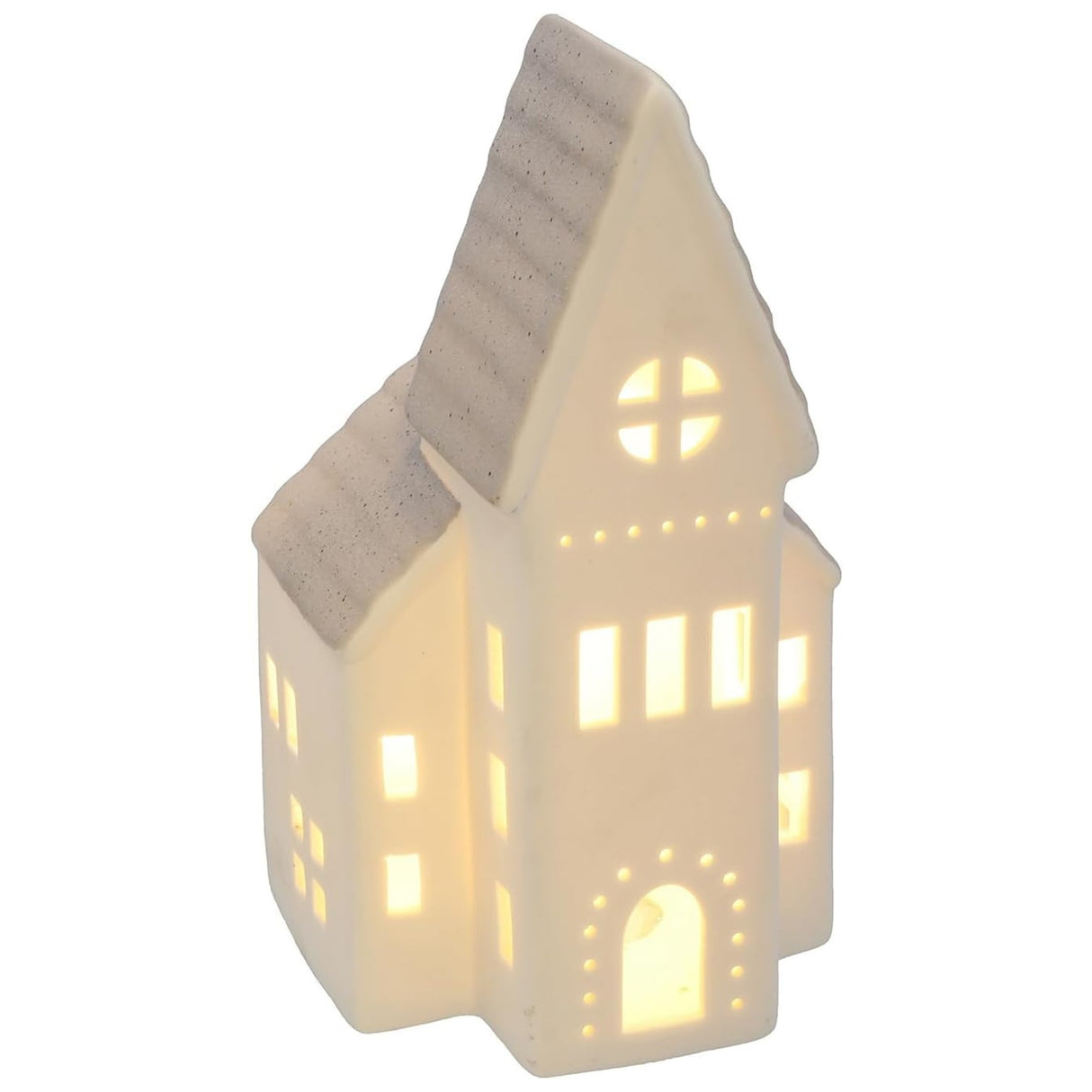 China White Christmas LED Light-Up Church - Grey lights on
