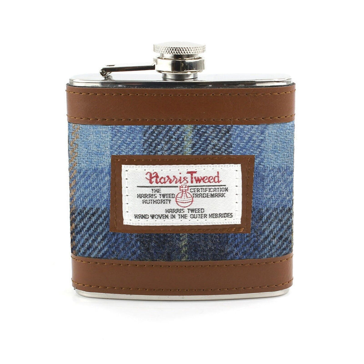 Harris Tweed Hip Flask: Castle Bay Blue Tartan