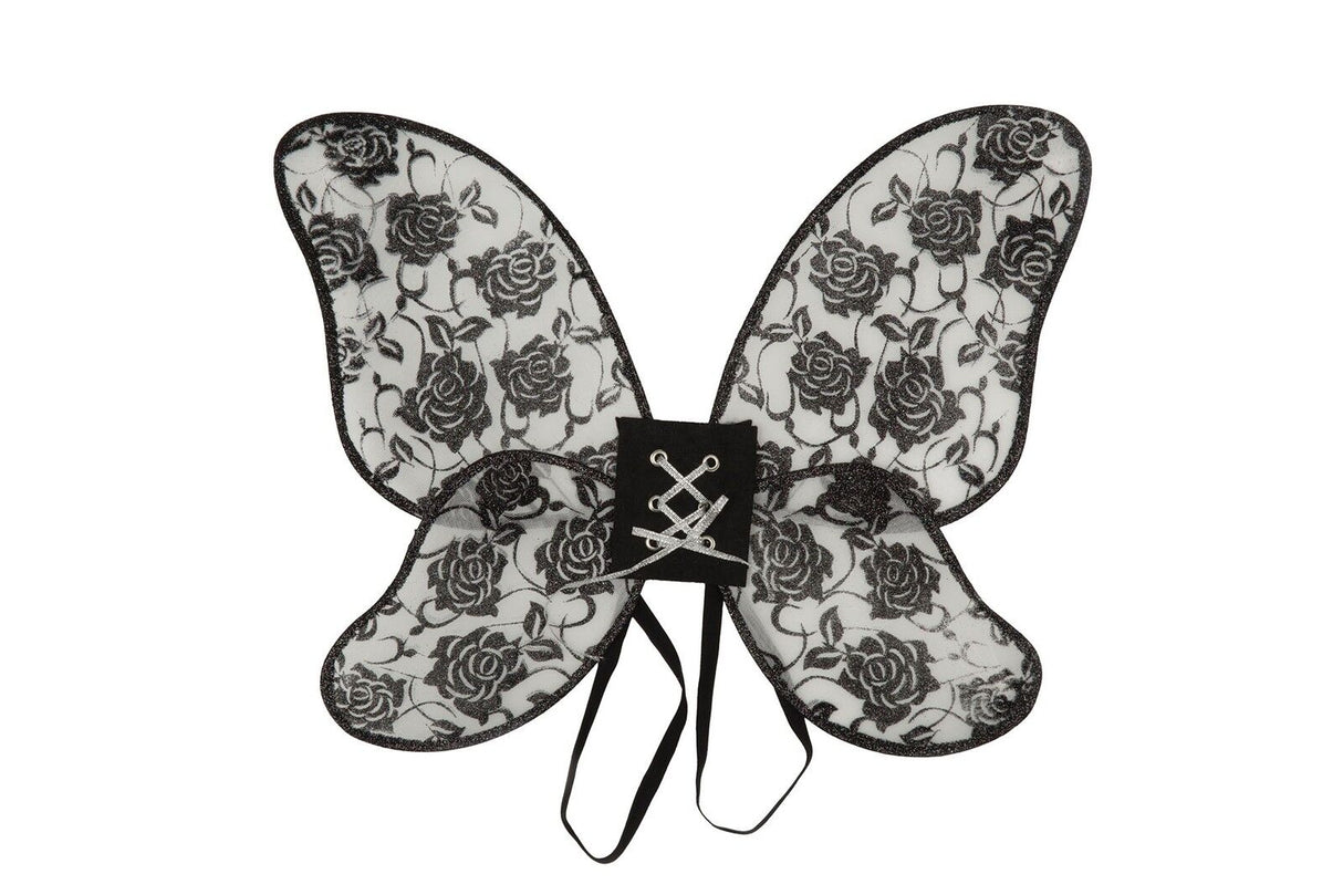 Wings Black Rose Design (Black Glitter)