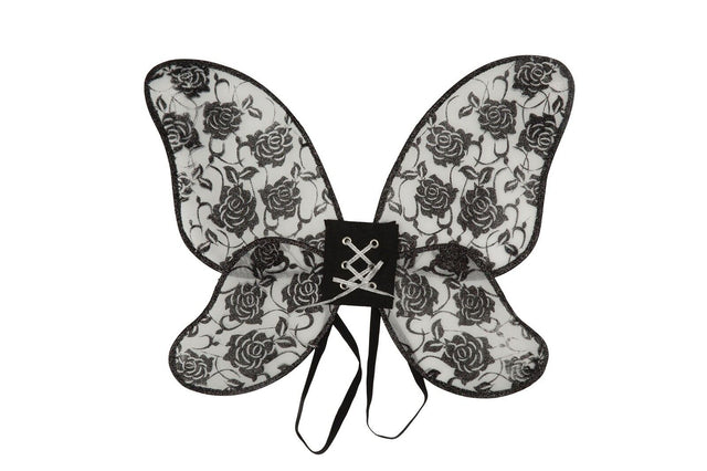 Wings Black Rose Design (Black Glitter)
