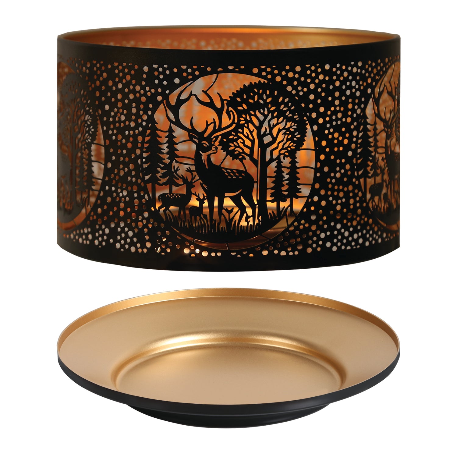 Aroma Jar Candle Metal Silhouette Shade & Tray Set Deer Design - Various Colours