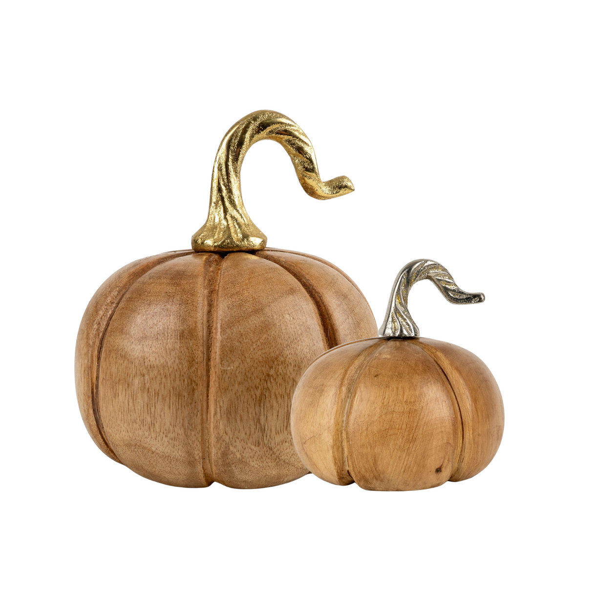 Candlelight Pumpkin Ornaments - Mango Wood with Metal Stem