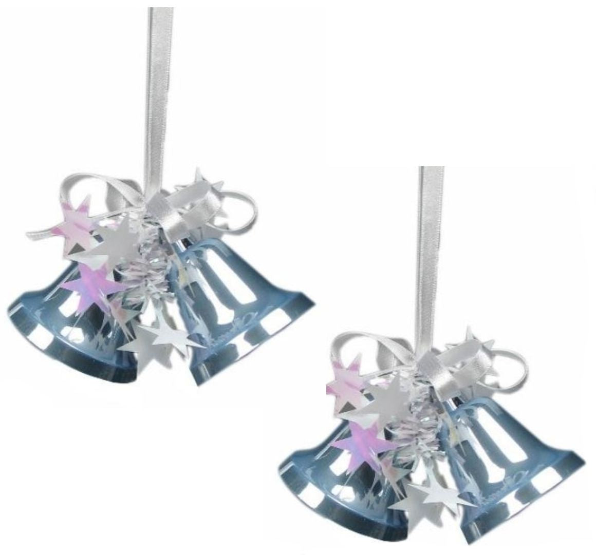 Weiste Christmas Tree Decorations Set of 2 - Pink or Blue Mini Bells Xmas Decor blue