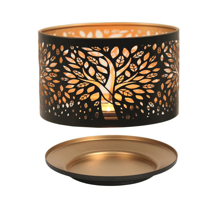Tree of Life in black & gold candle lamp shade & plate