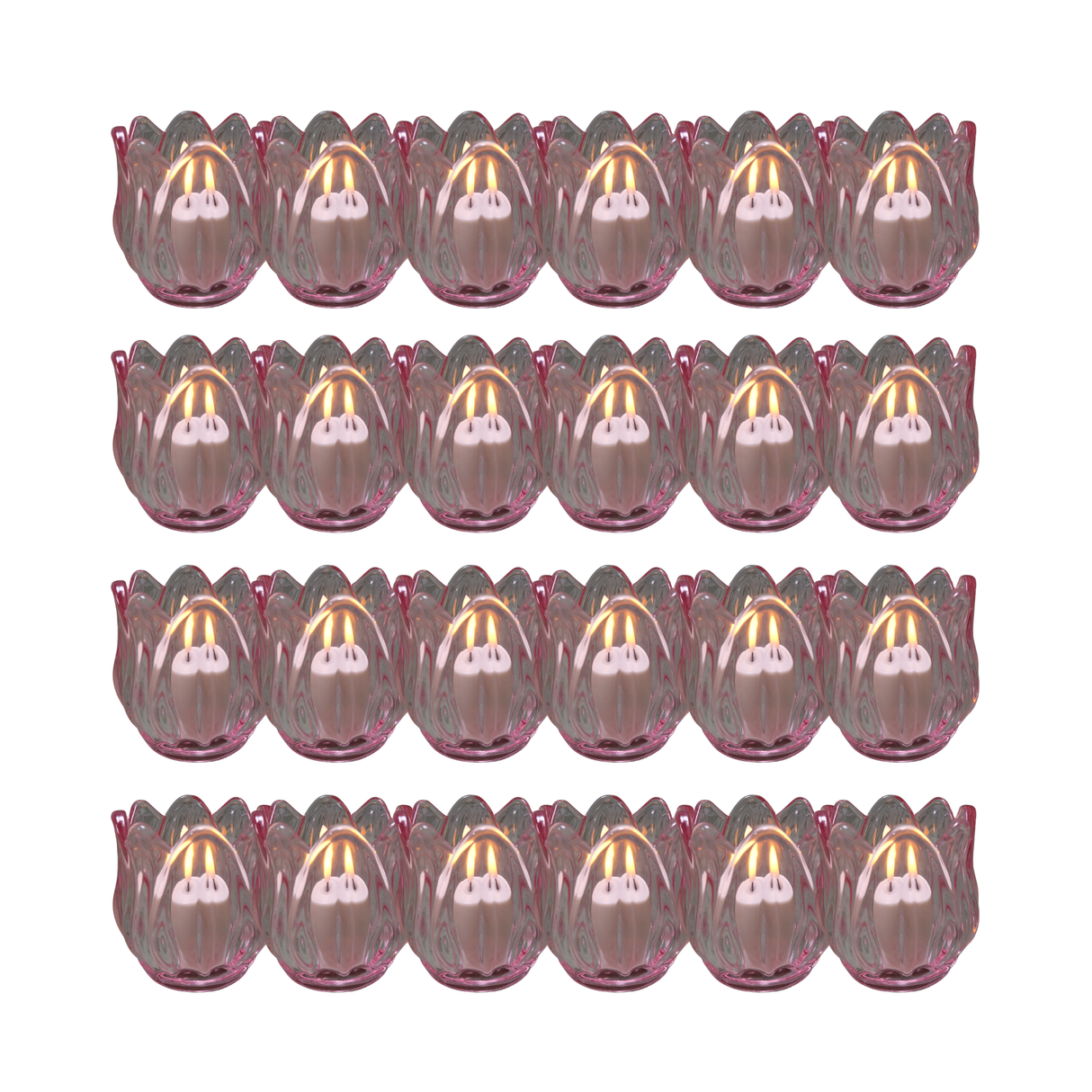 Glass Tulip Flower Candle Holders - Light Pink Set of 24