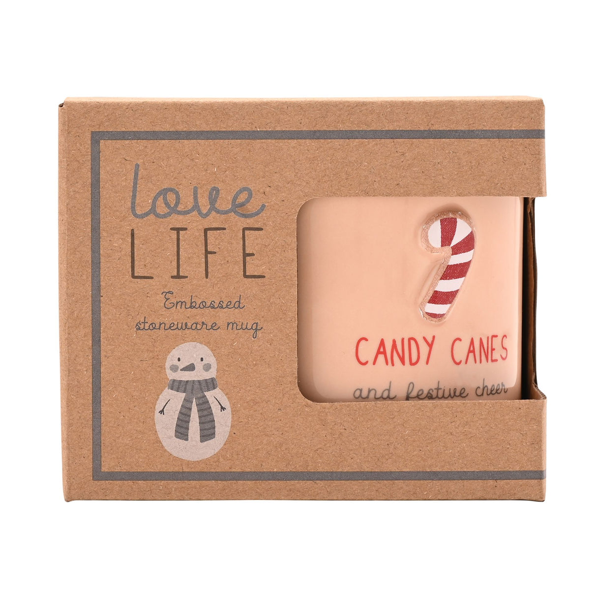 Love Life Embossed Mug - Boxed Mug Christmas Candy Cane