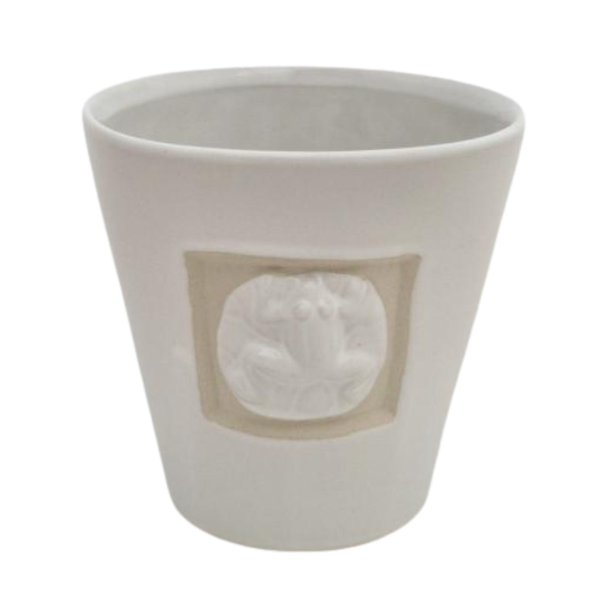 White Plant Pot with Frog Design - Various Sizes
