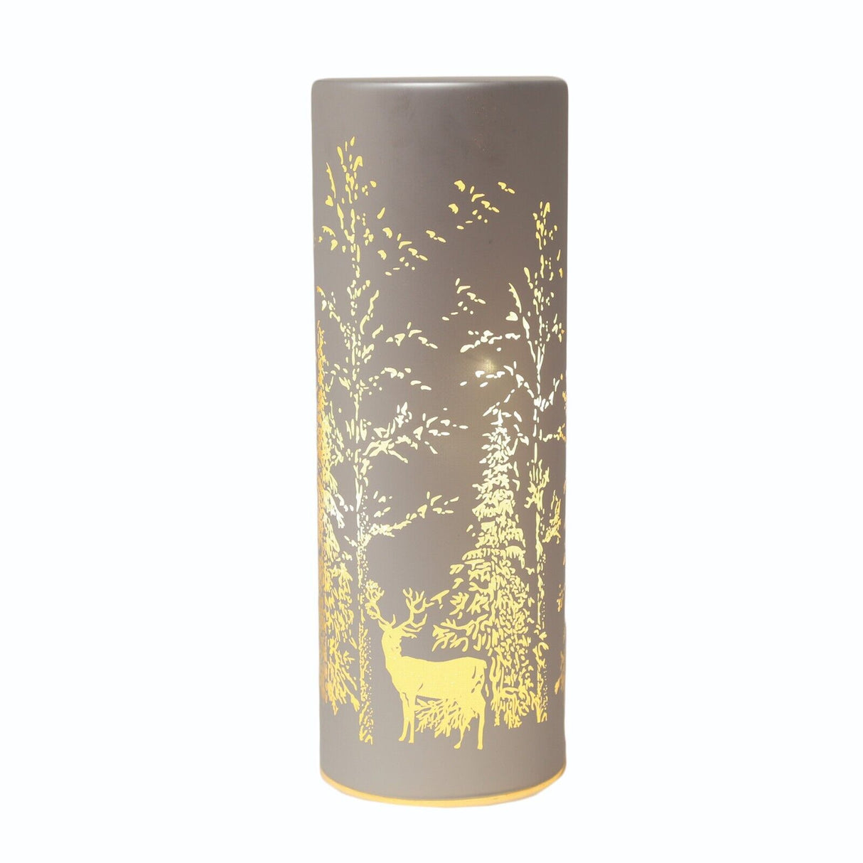LED Light Up Cylinder Silhouette Christmas Decorations - silver woodland scene