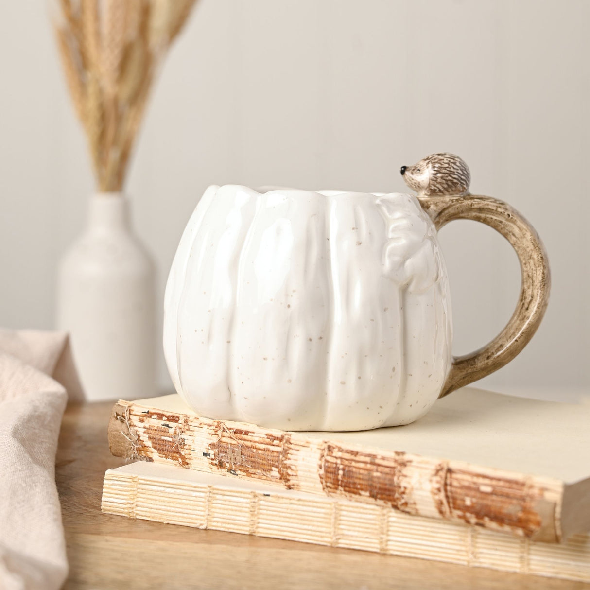 Country Living Pumpkin Shaped Mug with Hedgehog Handle Halloween Decor Autumn Cosy Mug