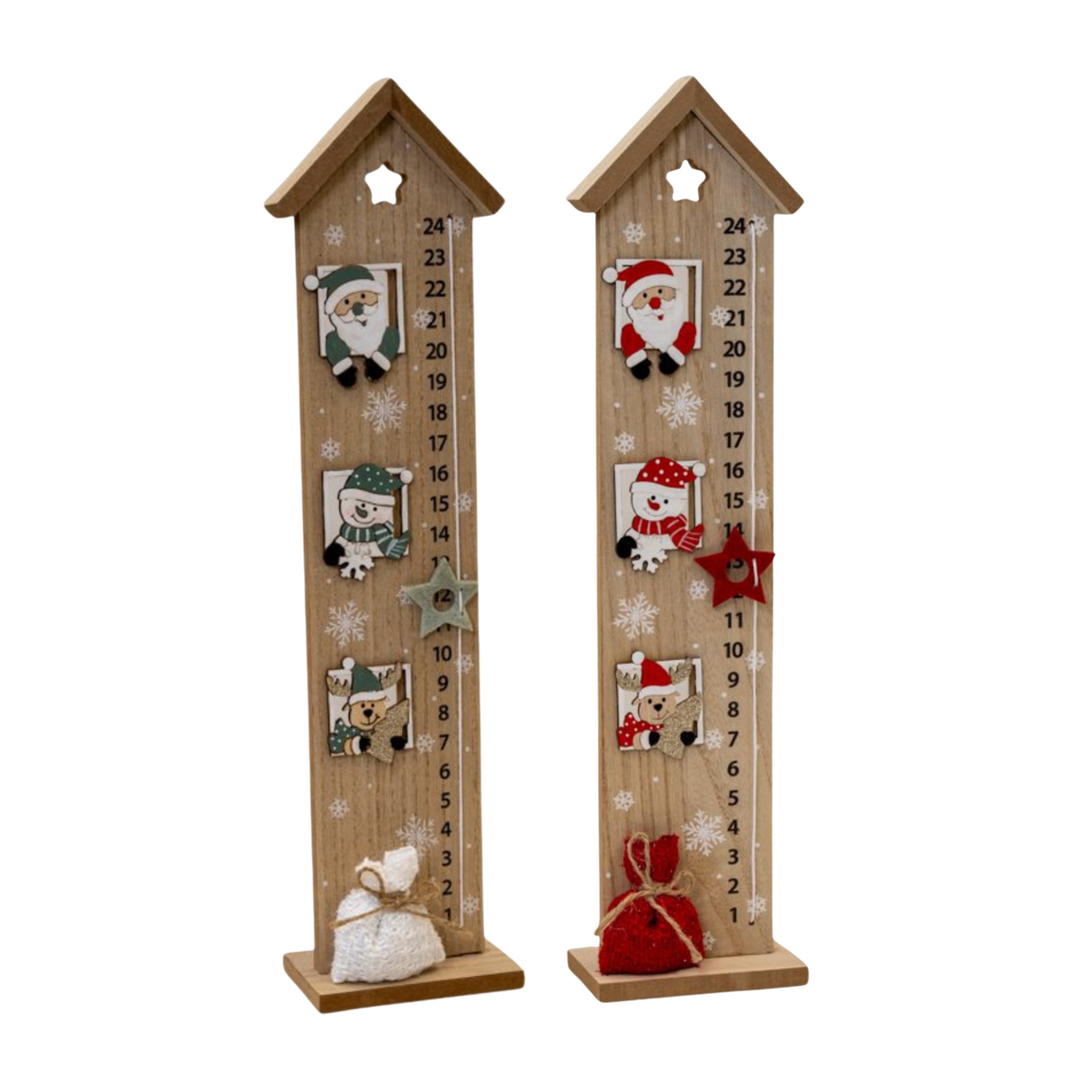 Wooden House Advent Calendars with Santa and Snowman