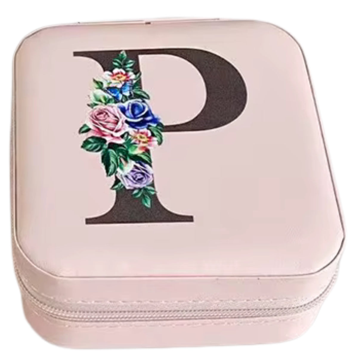 Krystina's Collection Pink Travel Jewellery Box with Floral Initial - Various Letters