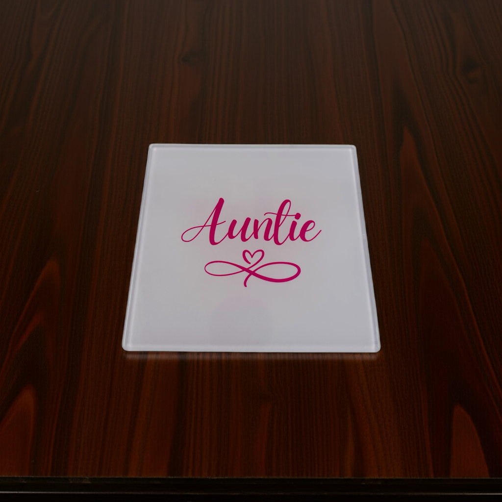 Woodside Home Living - Auntie Heart Round Glass Coaster