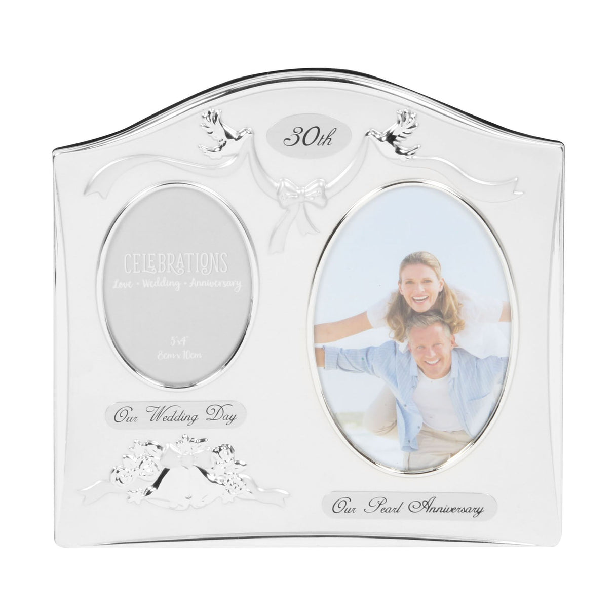 Celebrations Two Tone Silver Plated Double Photo Frame - 30th Anniversary
