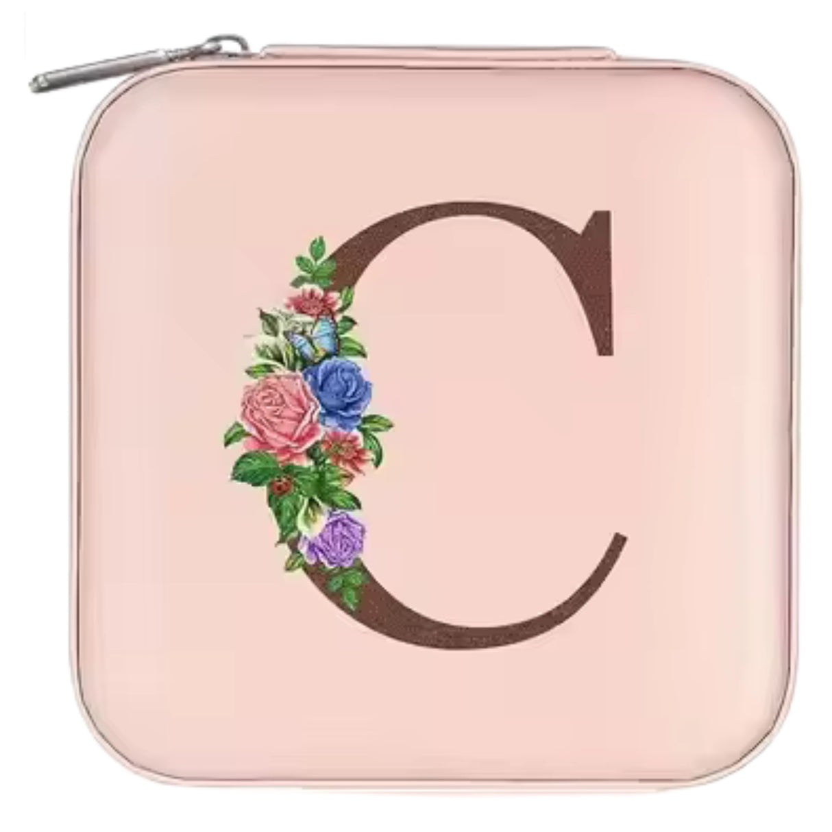 Krystina's Collection Pink Travel Jewellery Box with Floral Initial - Various Letters
