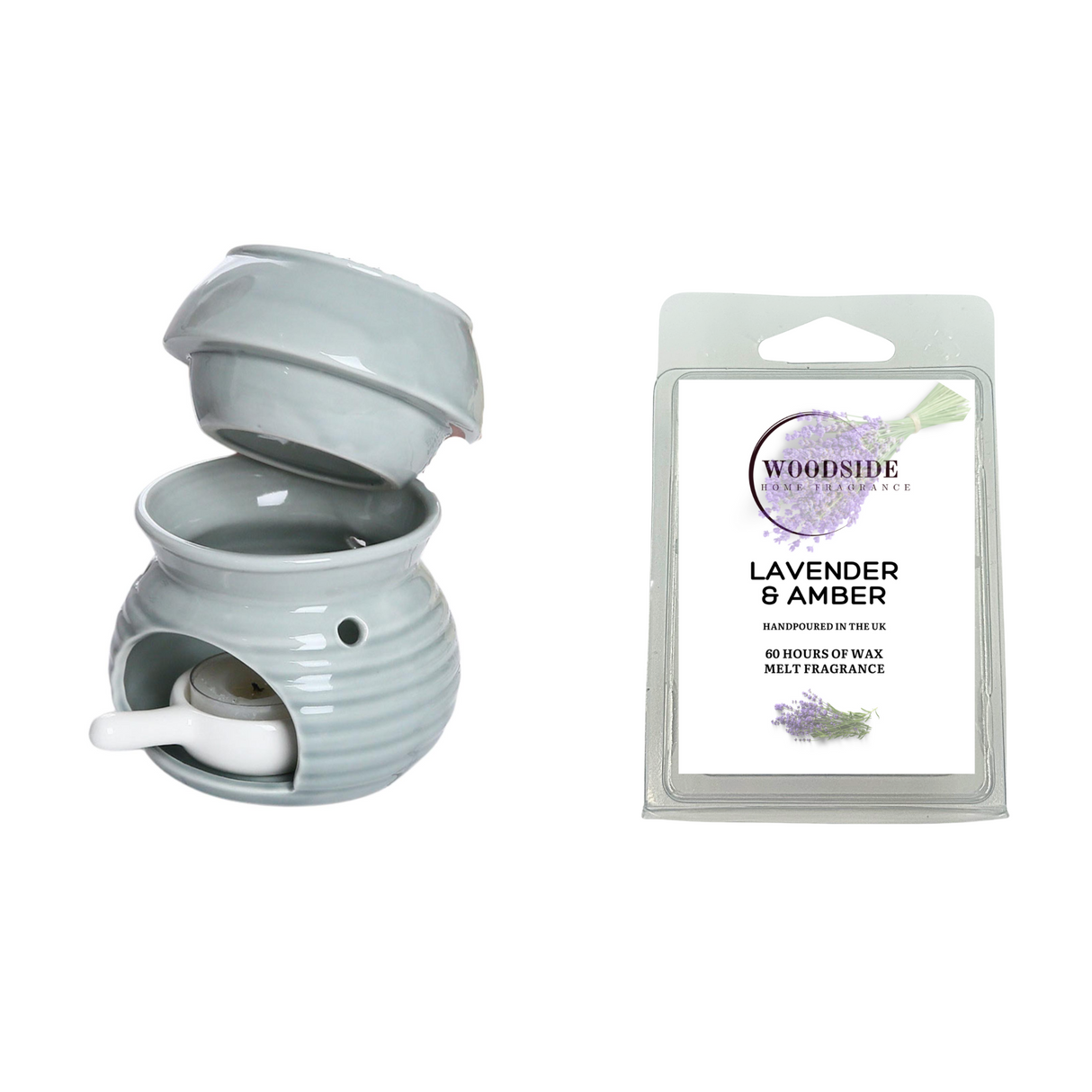 Woodside Home Living Wax Melt and Burner Crusader Exclusive, Grey, lavender and amber