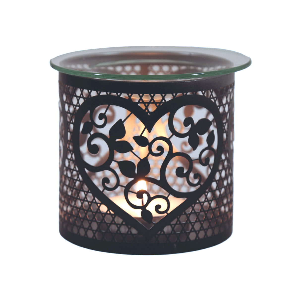 love heart wax burner black & silver candle holder