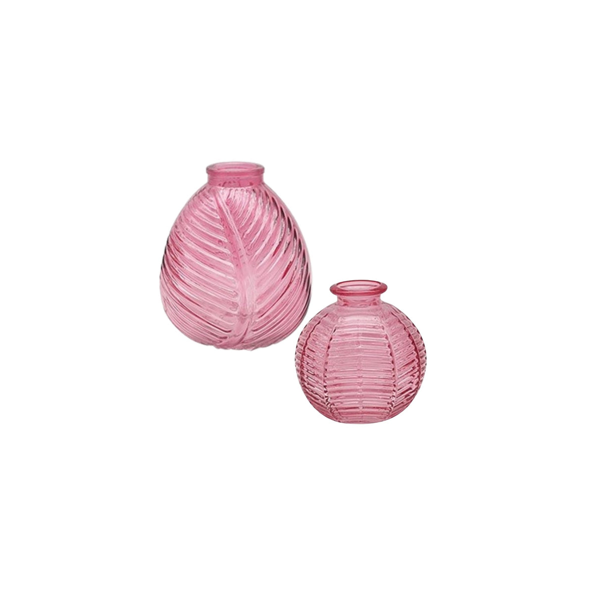 Bright Ribbed Glass Ball Vases Set - Pink