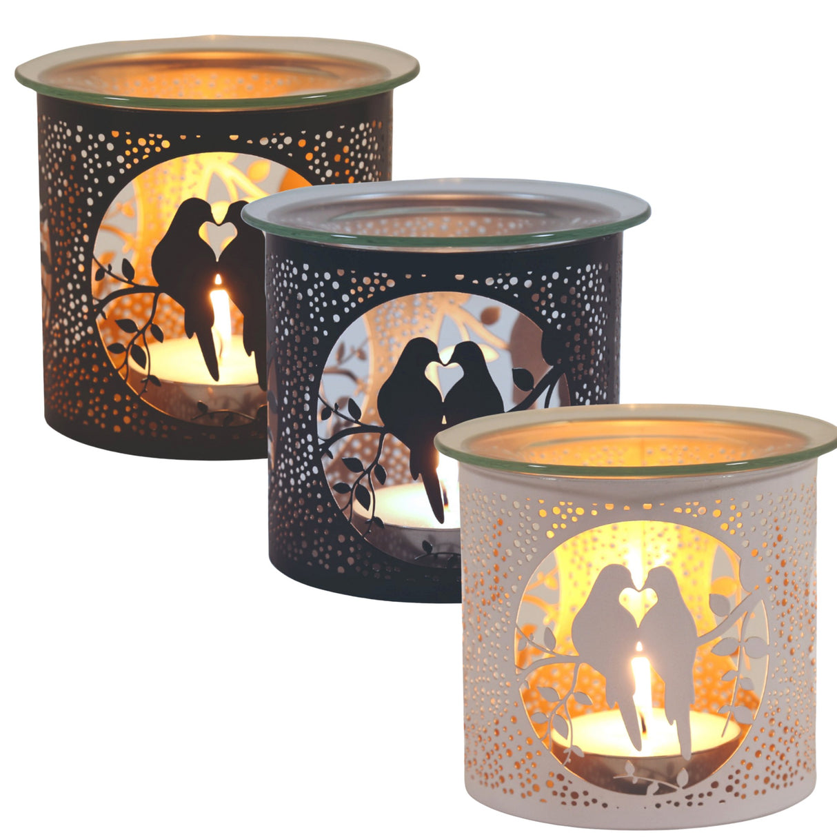 3 in 1 love birds silhouette wax melt burner / candle holder
