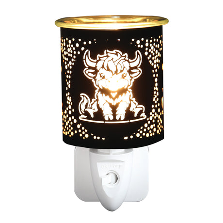 Plug in wax melt burner Highland cow design black & gold