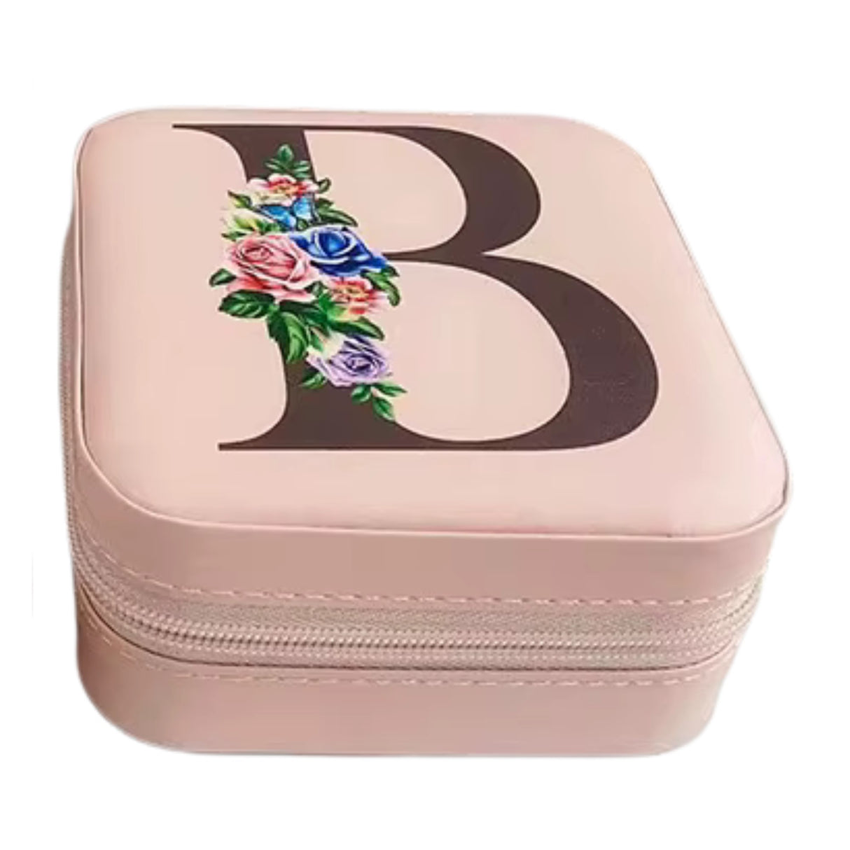 Krystina's Collection Pink Travel Jewellery Box with Floral Initial - Various Letters