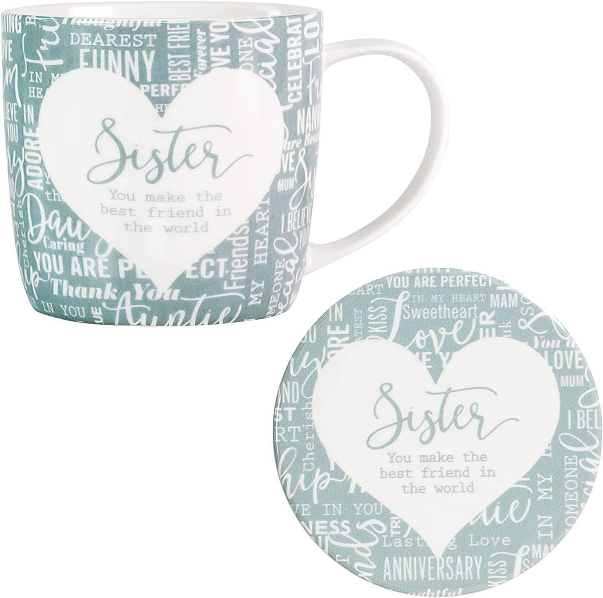 mug and coaster set sister design