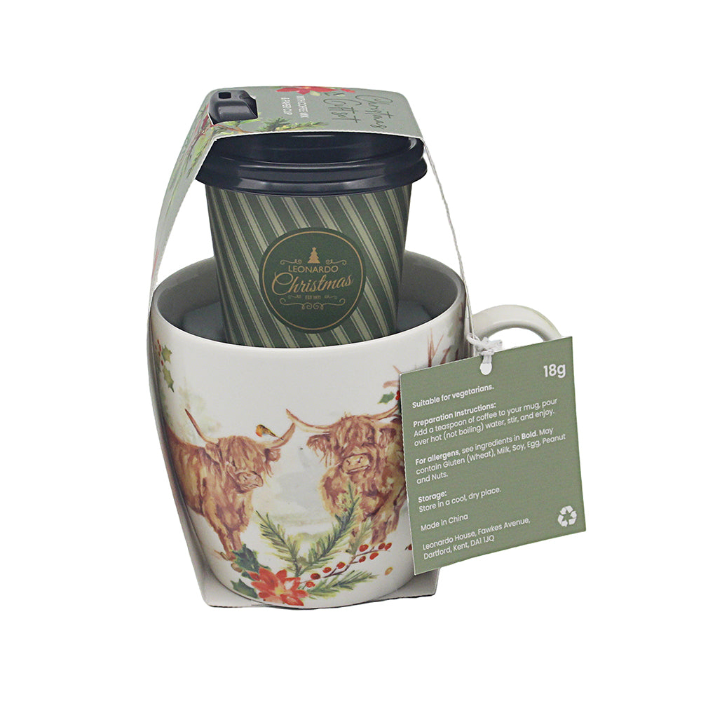 Jennifer Rose Christmas Mug & Coffee Gift Set - Highland Cow
