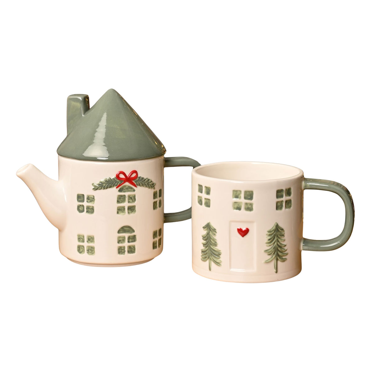Christmas Tea for One House Shaped Teapot & Mug Set