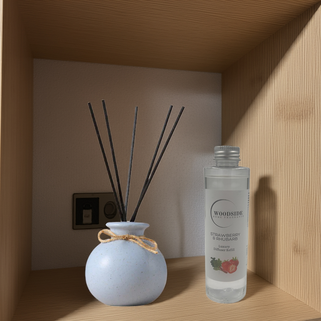 Woodside Round Blue Pastel Ceramic Reed Diffuser Vase with Woodside Luxury Refill