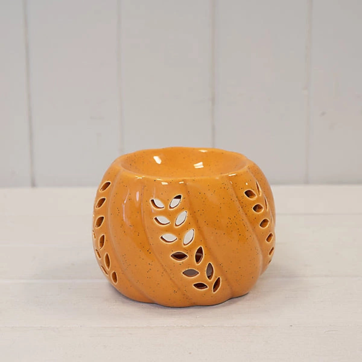 Ceramic Leaf Detail Wax Melter - Orange