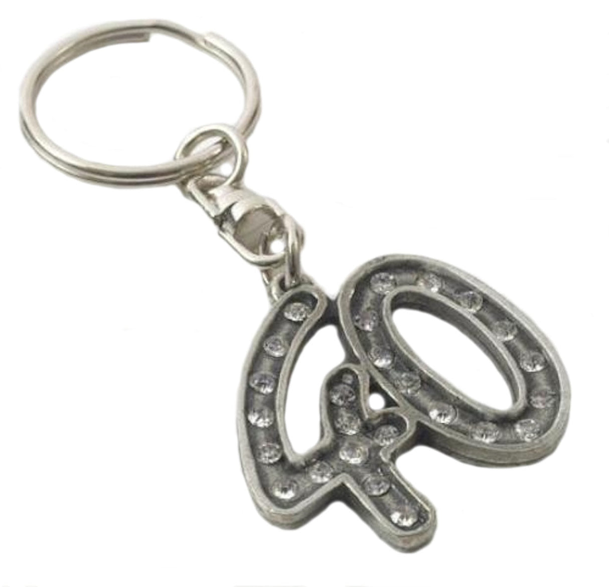 English Pewter Birthday Age Number Crystal Keyring - 40