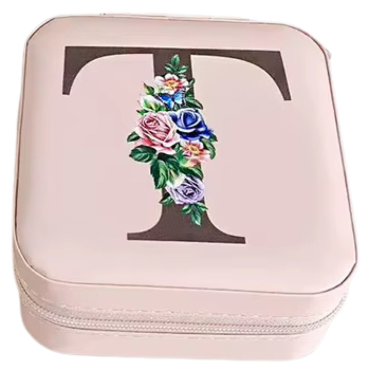 Krystina's Collection Pink Travel Jewellery Box with Floral Initial - Various Letters