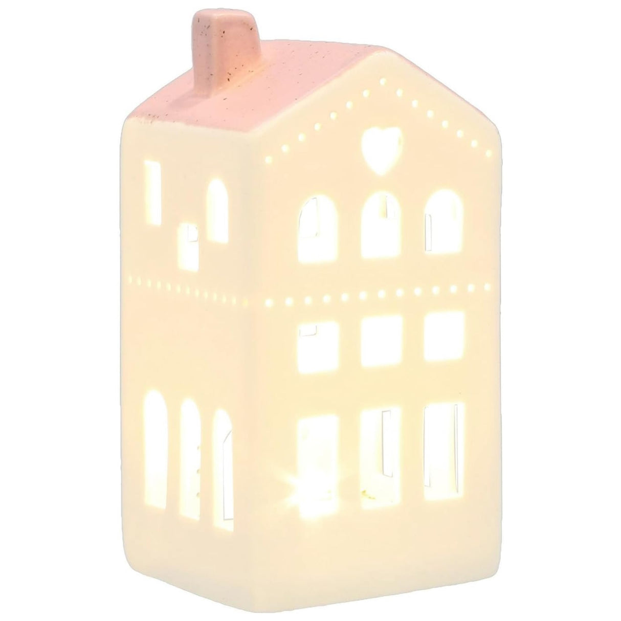China White Christmas LED Light-Up Heart House - Pink lights on