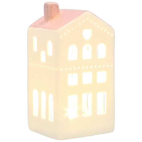 China White Christmas LED Light-Up Heart House - Pink lights on