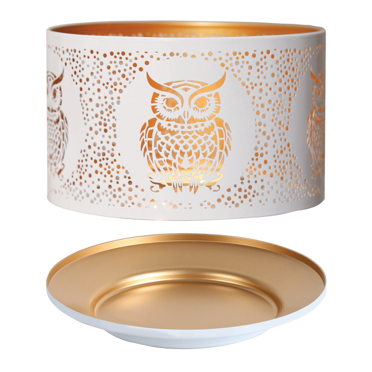 Aroma Jar Candle Metal Silhouette Shade & Tray Set - White & Gold Owl