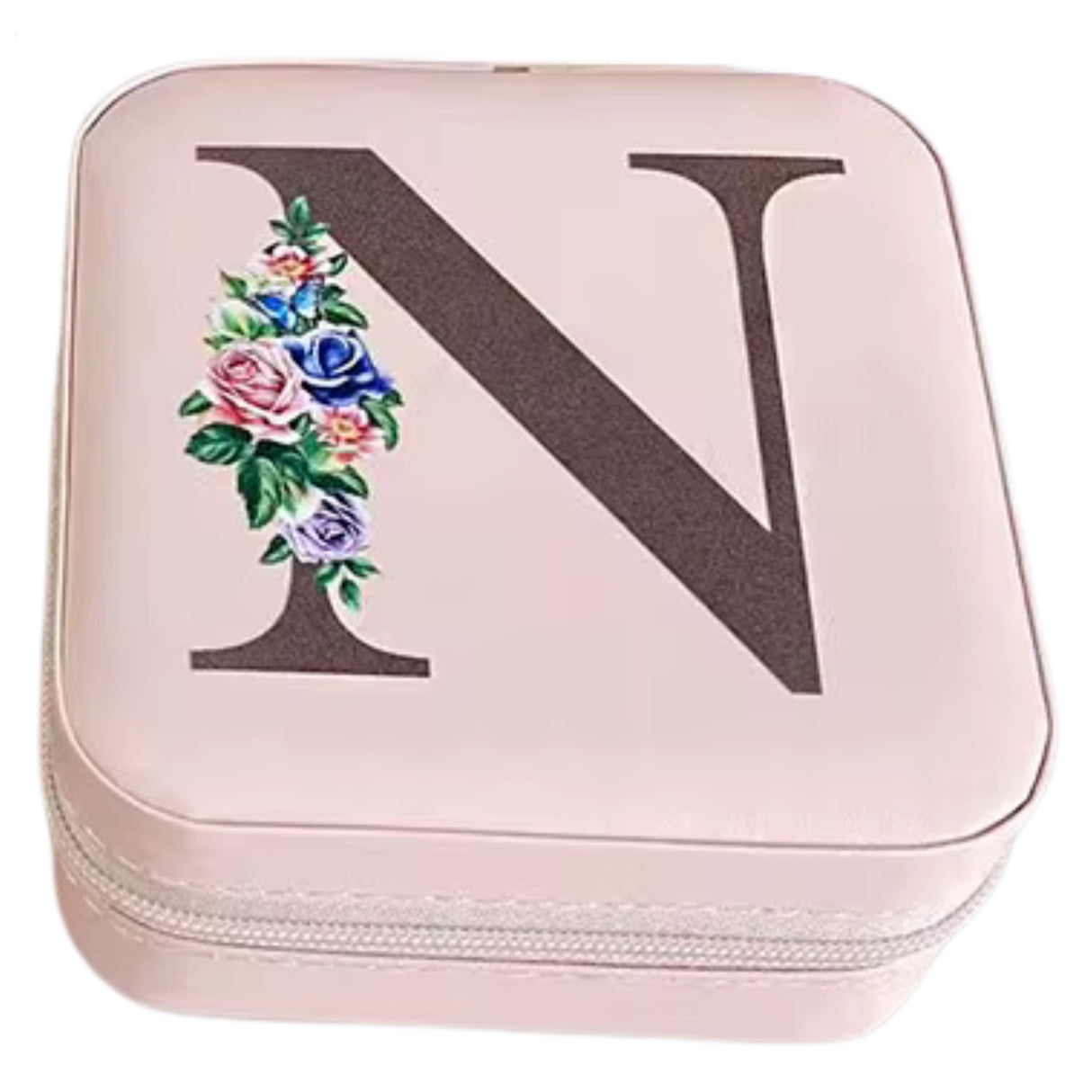Krystina's Collection Pink Travel Jewellery Box with Floral Initial - Various Letters