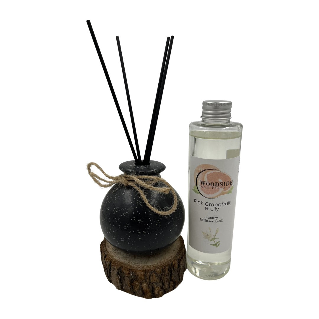 Woodside Round Pastel Black Ceramic Reed Diffuser Vase with Woodside Luxury Refill