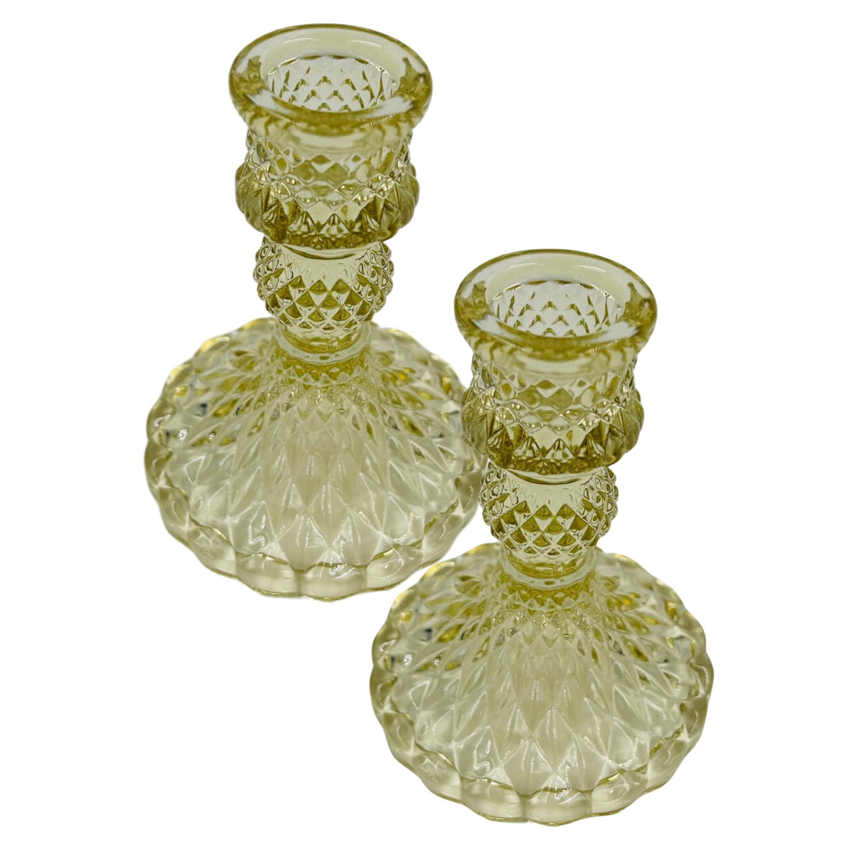 Pale Glass Small Candlestick Set of 2 - Champagne