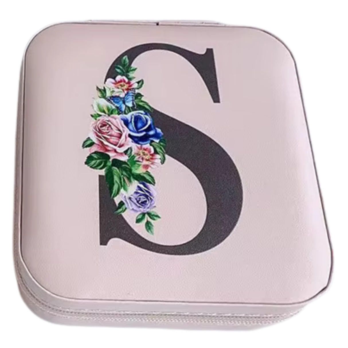 Krystina's Collection Pink Travel Jewellery Box with Floral Initial - Various Letters