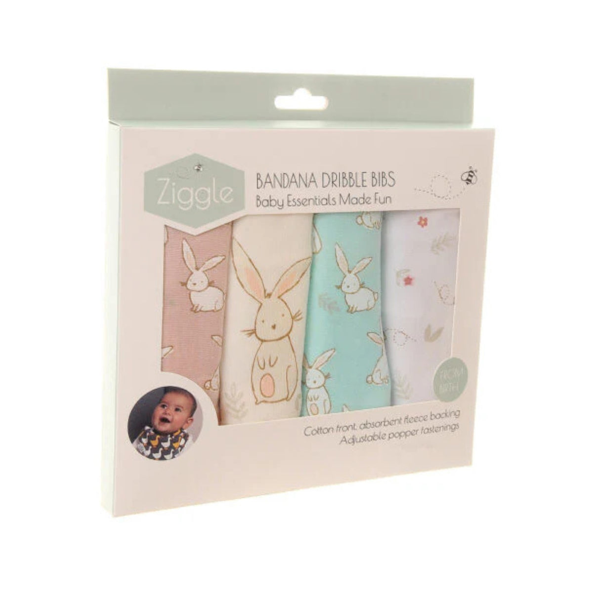 Ziggle Baby Bandanna Dribble Bib Set - Bunnies